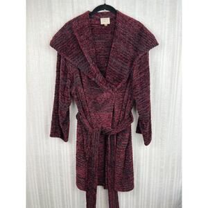 Zonda Nellis Maroon & Black Velour Burnout Belted Wrap Coat Handmade Size S